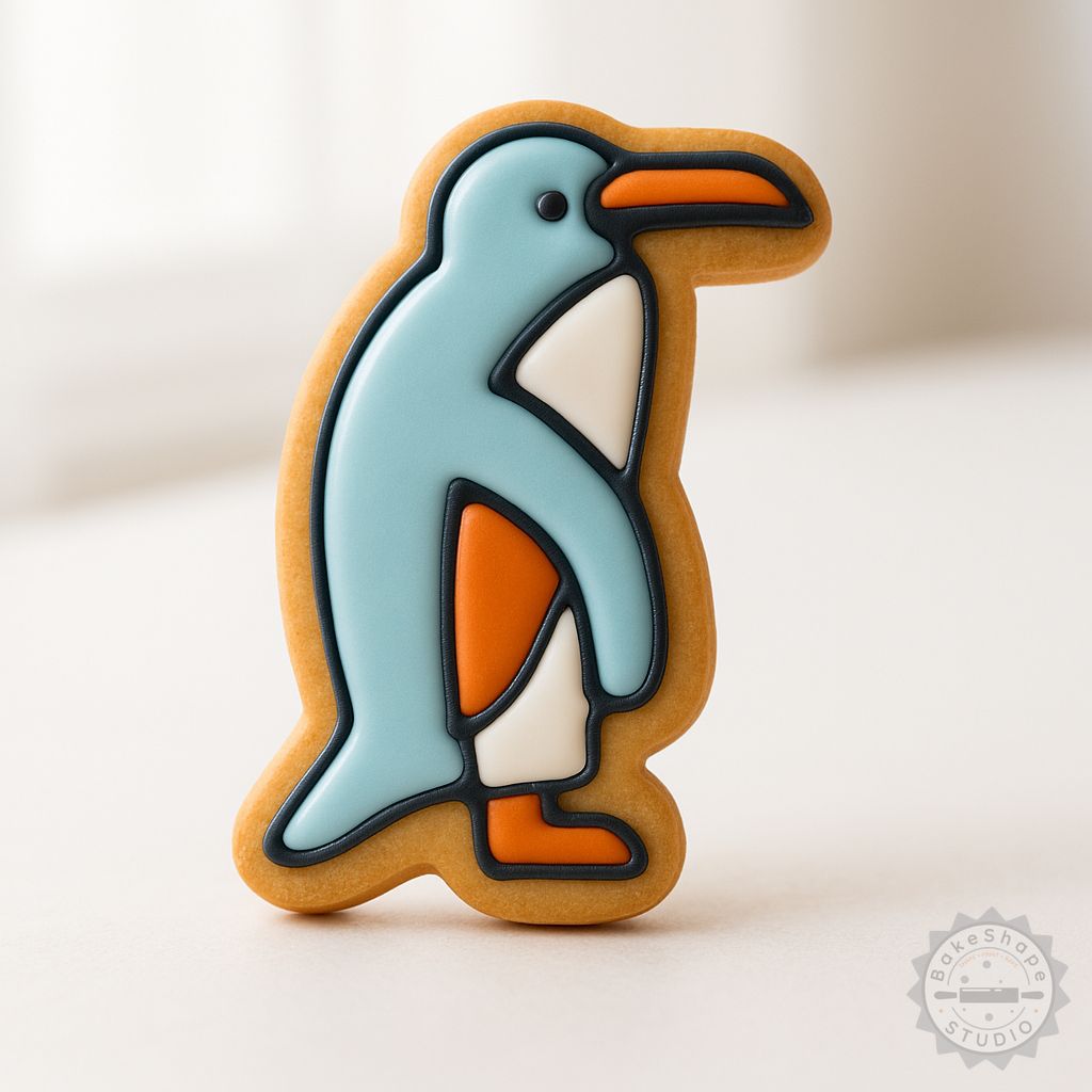 Penguin cookie cutter and stamp STL set with three sizes for baking and fondant decoration