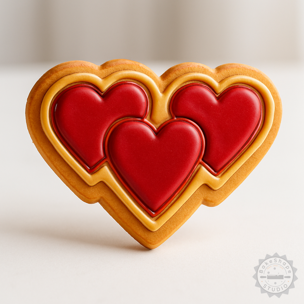 Decorated example 1 of Heart Shape Cookie Cutter & Stamp Set, 6-Piece, Perfect for Cookies, Fondant, S/M/L Sizes