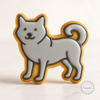 Decorated example 1 of Shiba Inu Cookie Fondant Cutter and Stamp Set, 6-Piece, S/M/L Sizes, Perfect for Dog Lovers