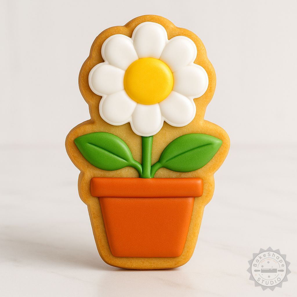 Potted Daisy cookie cutter and stamp set STL for 3D printing in small, medium, and large sizes