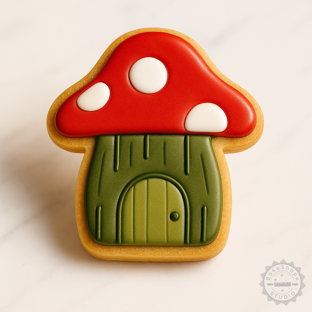 Decorated example 1 of Mushroom Shape Cutter and Stamp, Cookie Fondant Tools, 6-Piece Set in S/M/L Sizes