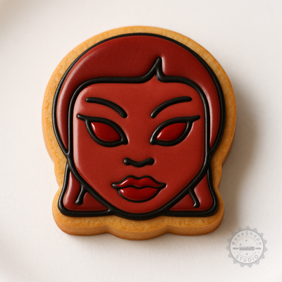 Decorated example 1 of Evil Girl Cookie Shape Cutter Set, Halloween Scary Stamp, Fondant Tool in 3 Sizes