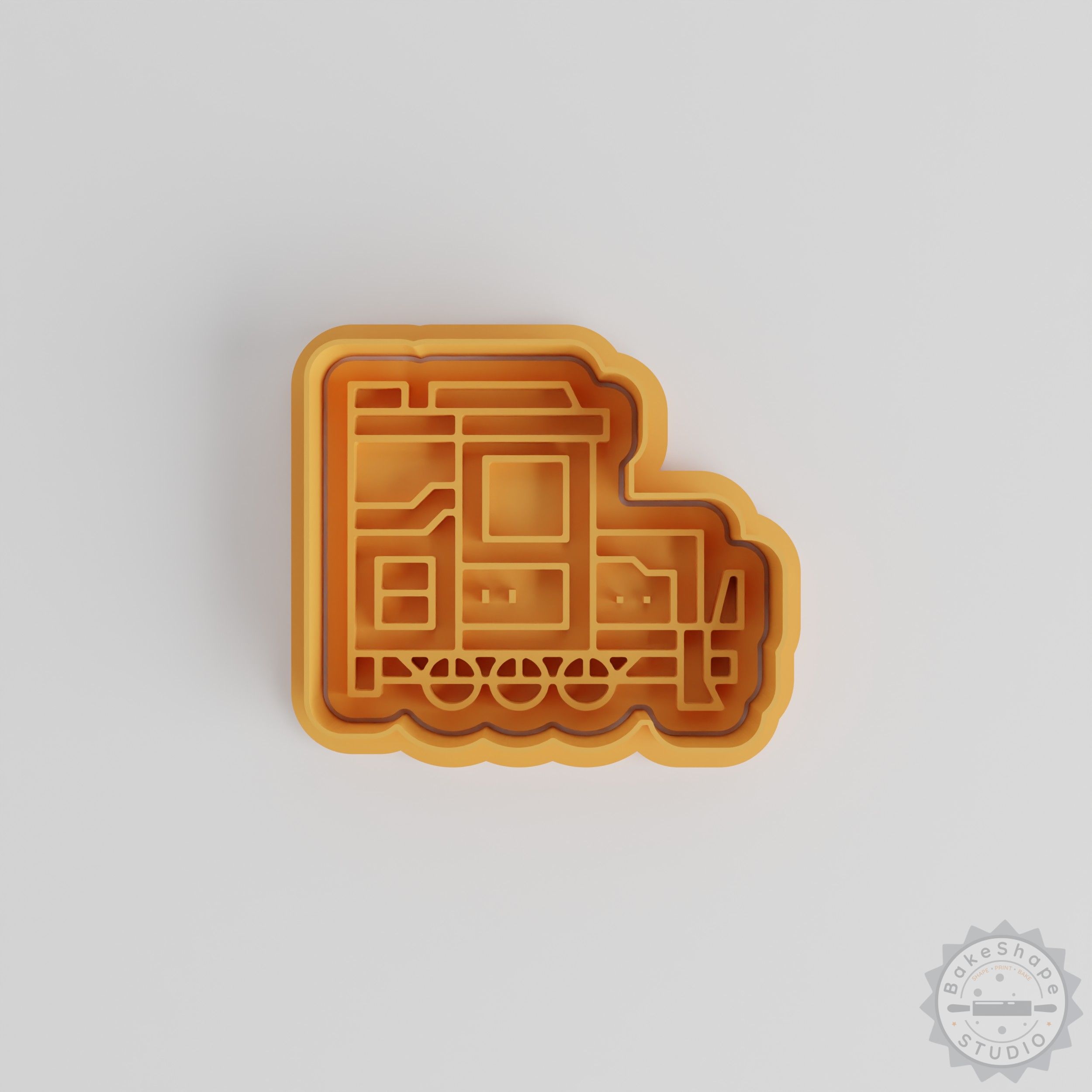 Train shape cookie cutter and stamp 6-piece set STL for 3D printing baking and decorating