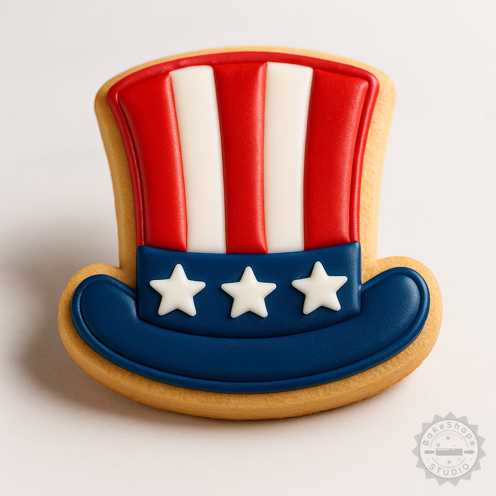 Decorated example 1 of Hat Cookie Cutter and Stamp Set, 6-Piece, S/M/L, for Fondant and Cookies