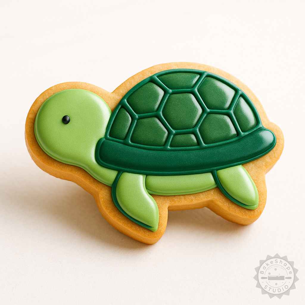 Decorated example 1 of Turtle Cookie Cutter & Stamp Set, 6 Piece, S/M/L Sizes, Perfect for Cookies & Fondant