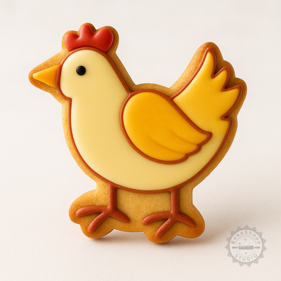 Decorated example 1 of Hen Cookie Cutter and Stamp Set, 6-Piece, S/M/L Sizes for Fondant, Bird-Shaped, Easter and Farm Theme