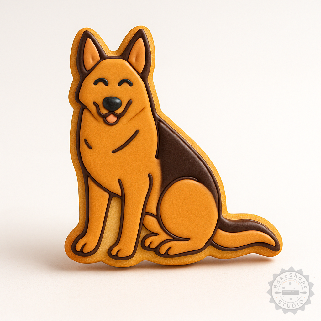 Decorated example 1 of German Shepherd Cookie Cutter and Stamp Set, 6-Piece, Perfect for Cookies and Fondant, Includes Small, Medium, Large Sizes