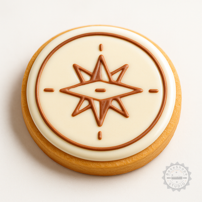 Decorated example 1 of Compass Shape Cutter & Stamp Set, 6-Piece, S/M/L, for Cookies & Fondant