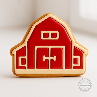 Decorated example 1 of Barn Shape Cookie Cutter and Stamp Set, 3 Sizes, Perfect for Fondant and Baking