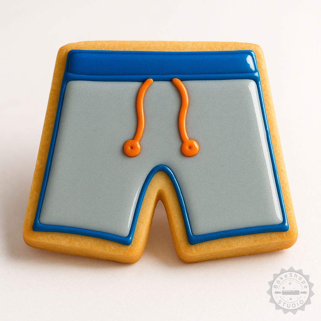 Board shorts cookie cutter and stamp STL for 3D printing, beach-themed baking tool in multiple sizes