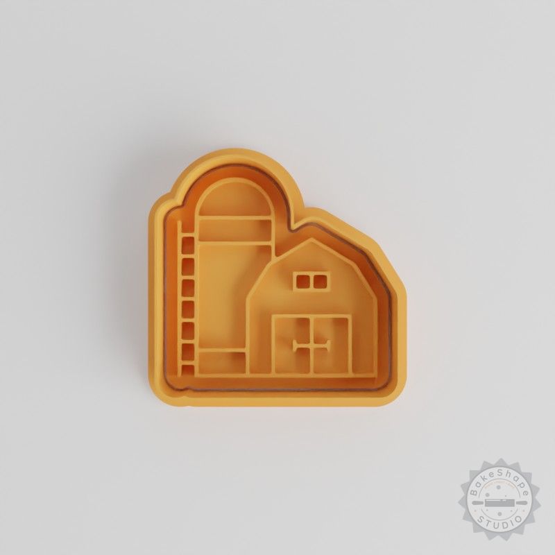 Barn Cookie Cutter & Stamp Set, Farmhouse Fondant Decor, 3 Sizes (S/M/L), 6 Piece Collection
