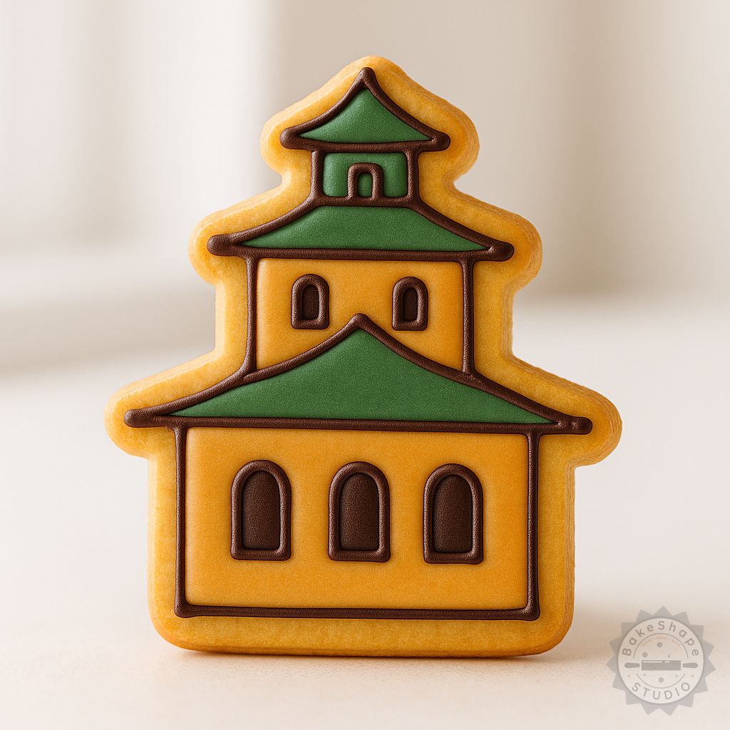 Temple cookie cutter and stamp STL set with three sizes for 3D printing detailed religious themed decorations
