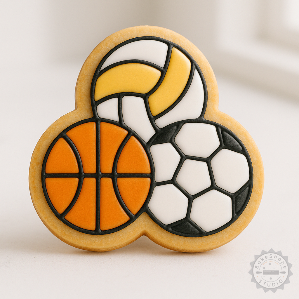 Decorated example 1 of Sports Cookie Cutter and Stamp Set, 6-Piece, Perfect for Fondant, Football, Basketball, Volleyball Designs