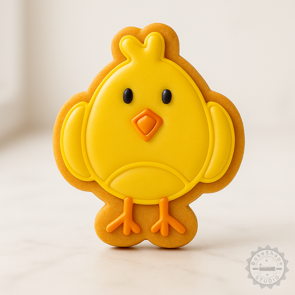 Decorated example 1 of Chick Cookie Cutter and Stamp Set, 6-Piece, Easter Chick Baking Tools for Fondant, Sizes S/M/L