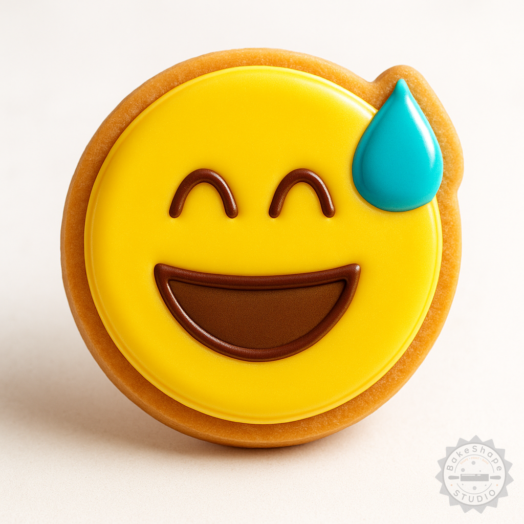 Decorated example 1 of Nervous Laughter Cookie Cutter and Stamp Set, 6-Piece, Emoji Design, Multiple Sizes