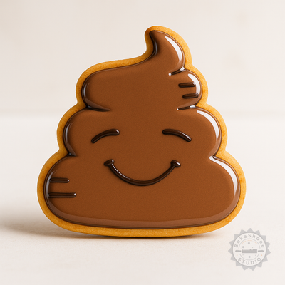 Decorated example 1 of Emoji Cookie Cutter and Stamp Set, 6-Piece Poop, Smile, Emoji Designs for Cookies and Fondant, S/M/L