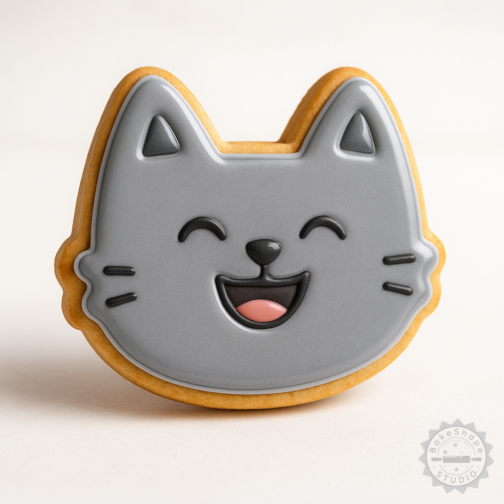 Decorated example 1 of Laughing Shape Cutter and Stamp Set, 6-Piece Cookie and Fondant Tools, Funny Face Designs in S/M/L Sizes