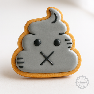 Decorated example 1 of Poop Emoji Cookie Cutter and Stamp Set, 6-Piece, Small Medium Large Sizes, Fun Baking Tool