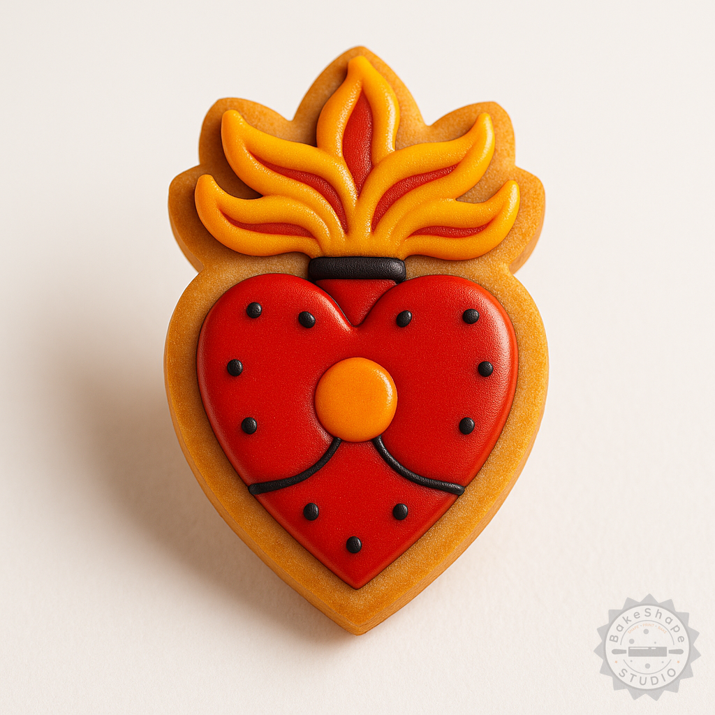 Decorated example 1 of Heart Shape Cutter and Stamp Set, Perfect for Cookies and Fondant, 6-Piece, S/M/L Sizes