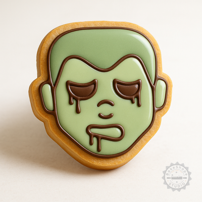 Decorated example 1 of Zombie Boy Shape Cutter & Stamp Set for Cookies & Fondant, Halloween Horror Design in 3 Sizes