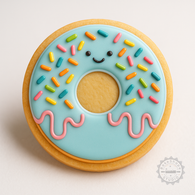 Decorated example 1 of Donut Cookie Cutter & Stamp Set, 6-Piece, S/M/L Sizes, Perfect for Cookies & Fondant