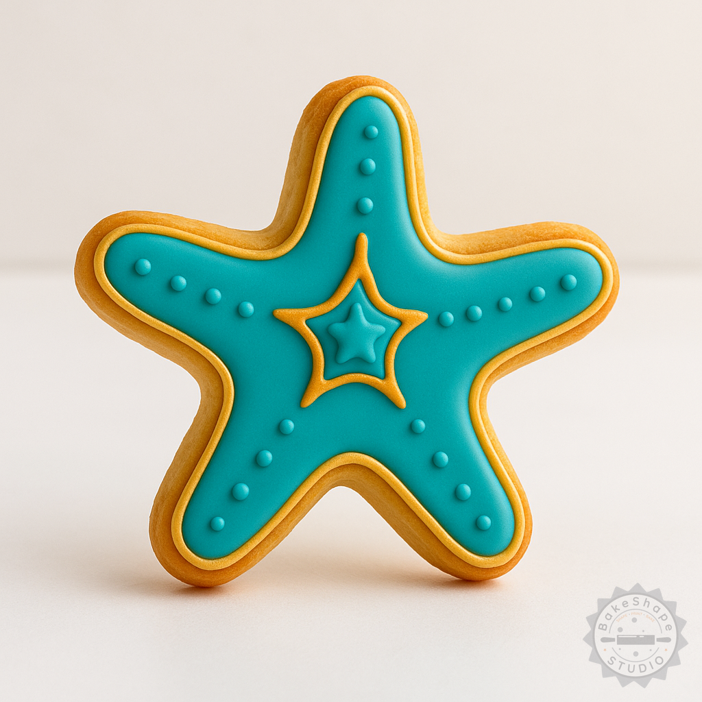 Decorated example 1 of Starfish Cookie Cutter & Stamp Set, Fondant Tools, 3 Sizes (S/M/L), 6-Piece Sealife Design