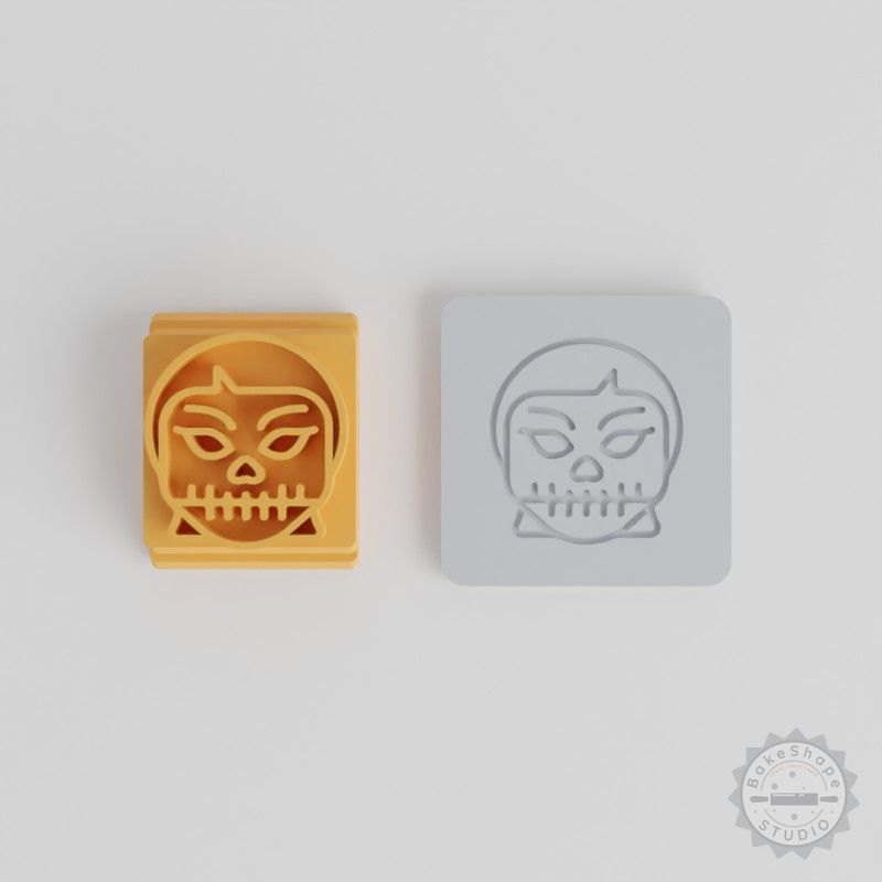 Skull Girl Stamp Tile Set, 5 Sizes (20-40mm), Perfect for Clay, Cookie, Fondant Crafting