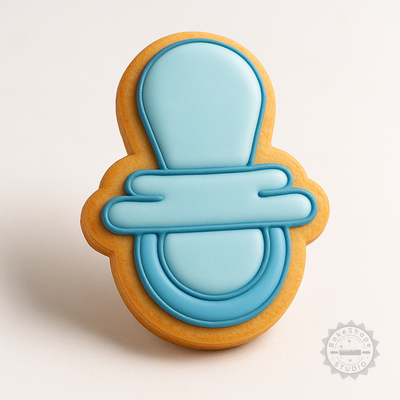 Decorated example 1 of Baby Pacifier Cookie Cutter and Stamp Set, Perfect for Fondant, Includes 6 Pieces in S/M/L Sizes