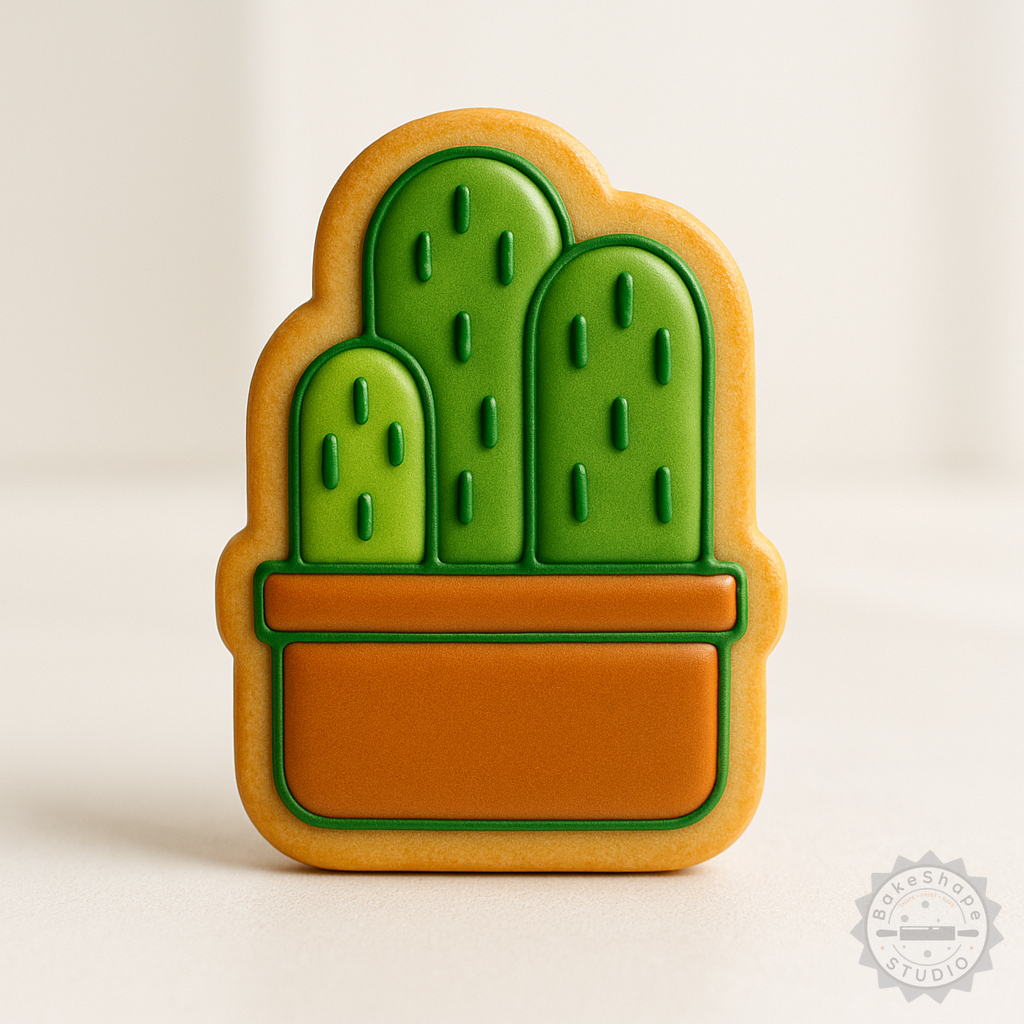 Decorated example 1 of Triple Cactus Shape Cutter & Stamp Set, Perfect for Cookies & Fondant, 6 Pieces, S/M/L Sizes