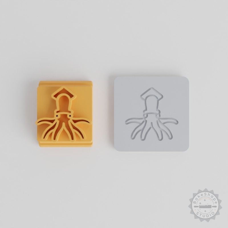 Squid Stamp Tile Set, 5 Motif Sizes for Clay, Cookies, Fondant, Ocean Cephalopod Design