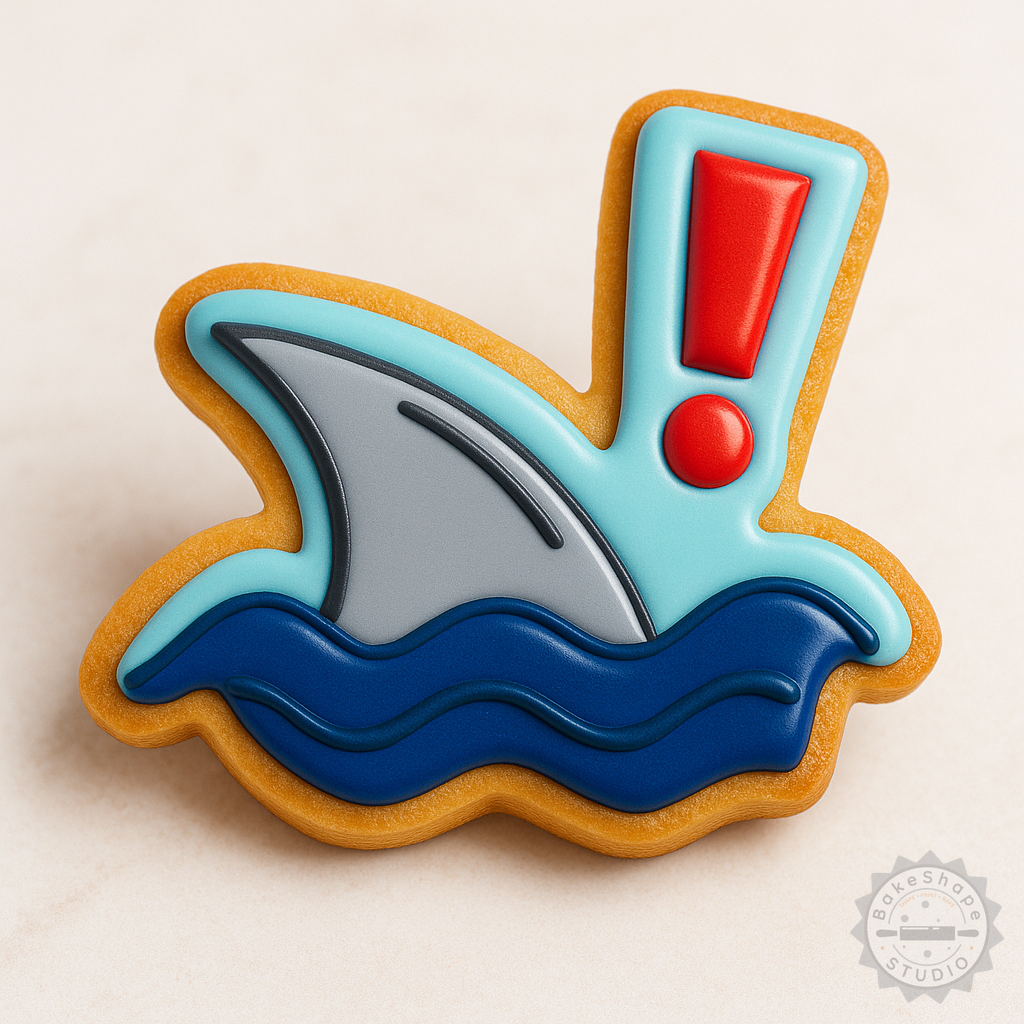 Decorated example 1 of Shark Fin Cutter and Stamp Set for Cookies & Fondant - Includes 6 Pieces in S/M/L Sizes