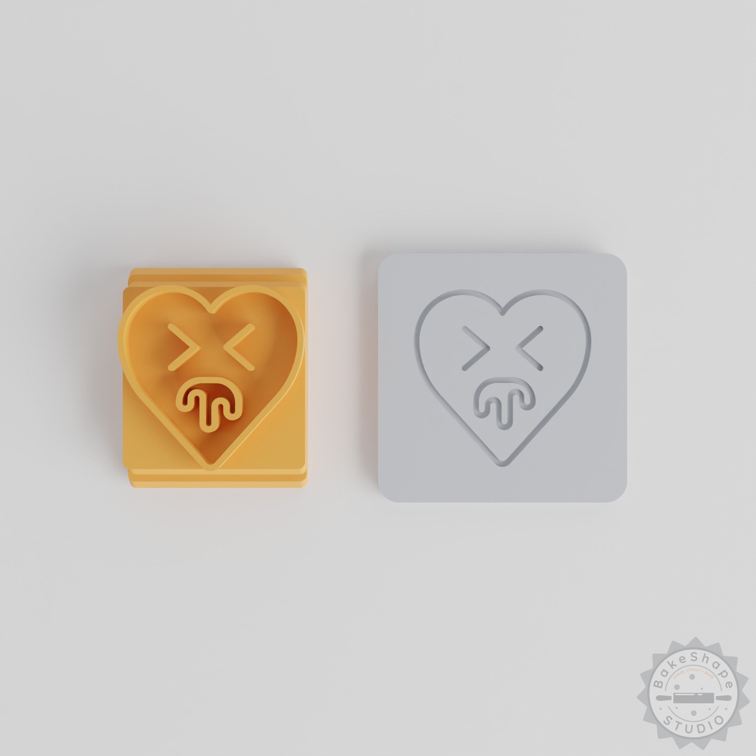 Puke Face Stamp Tile Set, 5 Sizes for Clay, Cookie, Fondant Crafts, Heart Emoji Motif