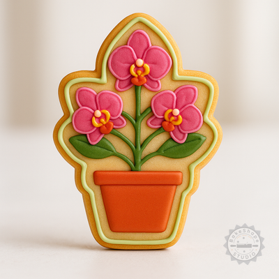 Decorated example 1 of Orchid Plant Cutters Set, Perfect for Cookies and Fondant, 6-Piece Baking and Decorating Tool Collection
