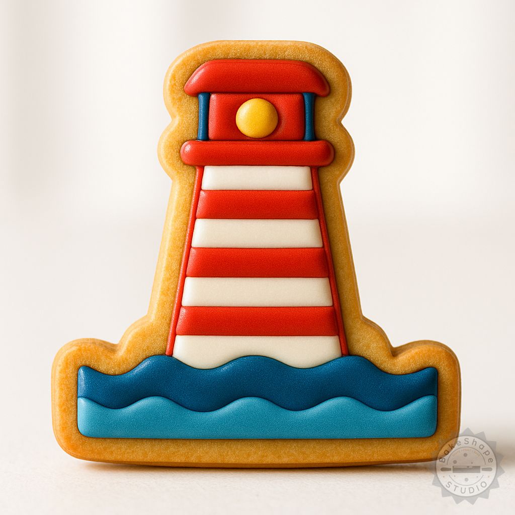 Lighthouse cookie cutter and stamp set STL files for 3D printing with three size variations for cookie decorating