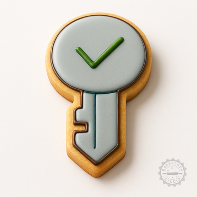 Decorated example 1 of Key Cookie Cutter and Stamp Set, 6-Piece Fondant Shapes in S/M/L Sizes