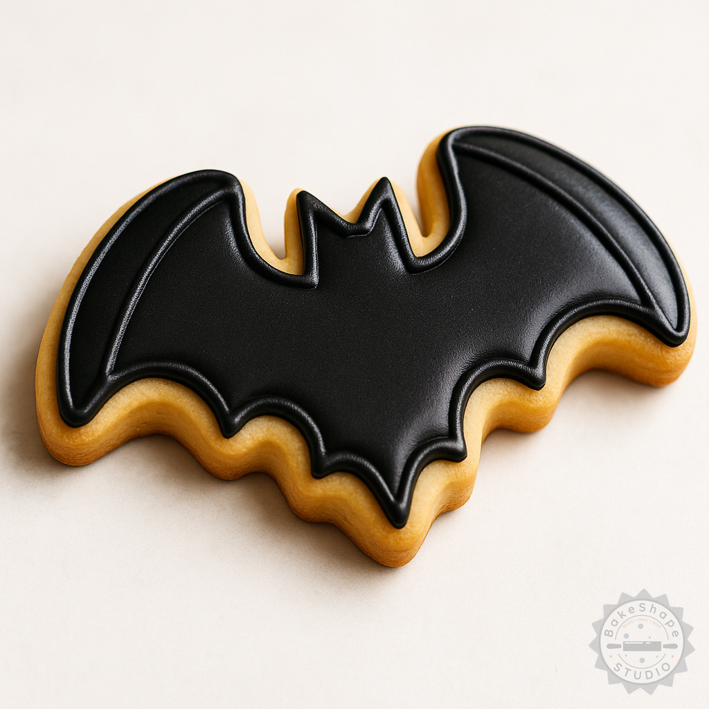 Decorated example 1 of Bat Cookie Cutter & Stamp Set, 6-Piece, Halloween Themed, Perfect for Fondant, S/M/L Sizes
