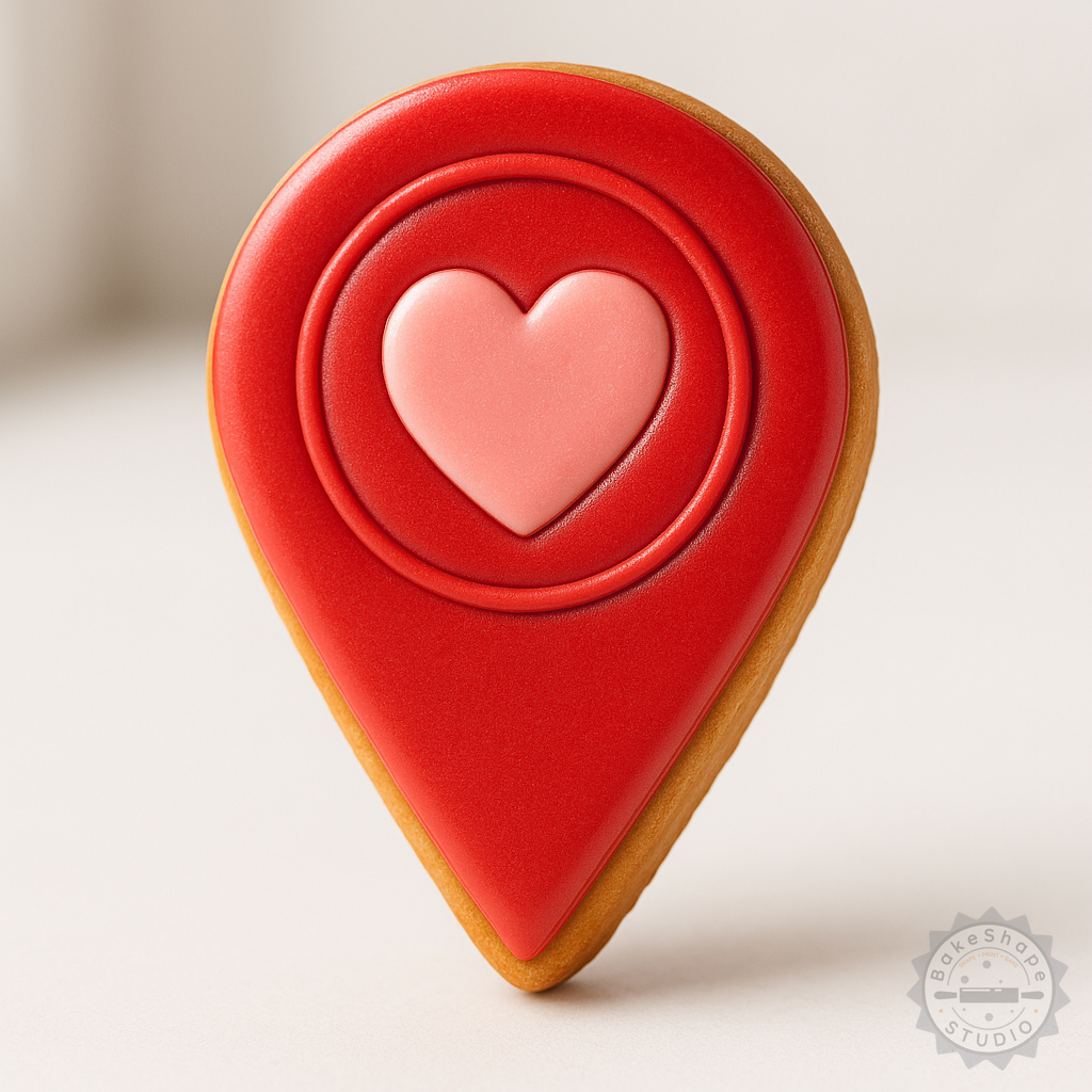 Decorated example 1 of Favorite Location Cookie Cutter Set, Heart Stamp & Shape, S/M/L Sizes, 6 Piece Baking Tool Kit