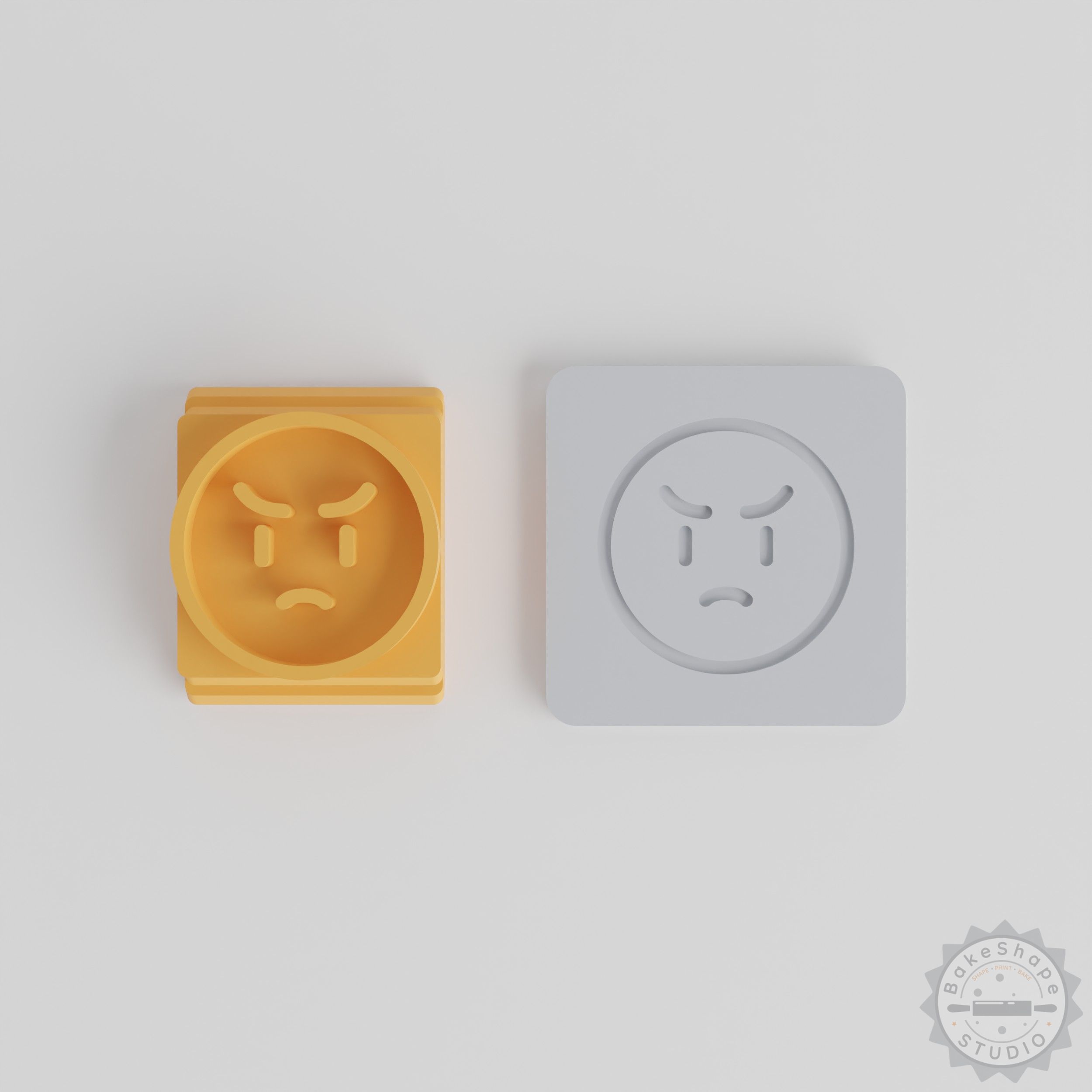 Pouting Stamp Tile Set for Cookies, Clay, Fondant - 5 Sizes, 20-40mm, Angry Emoji Design