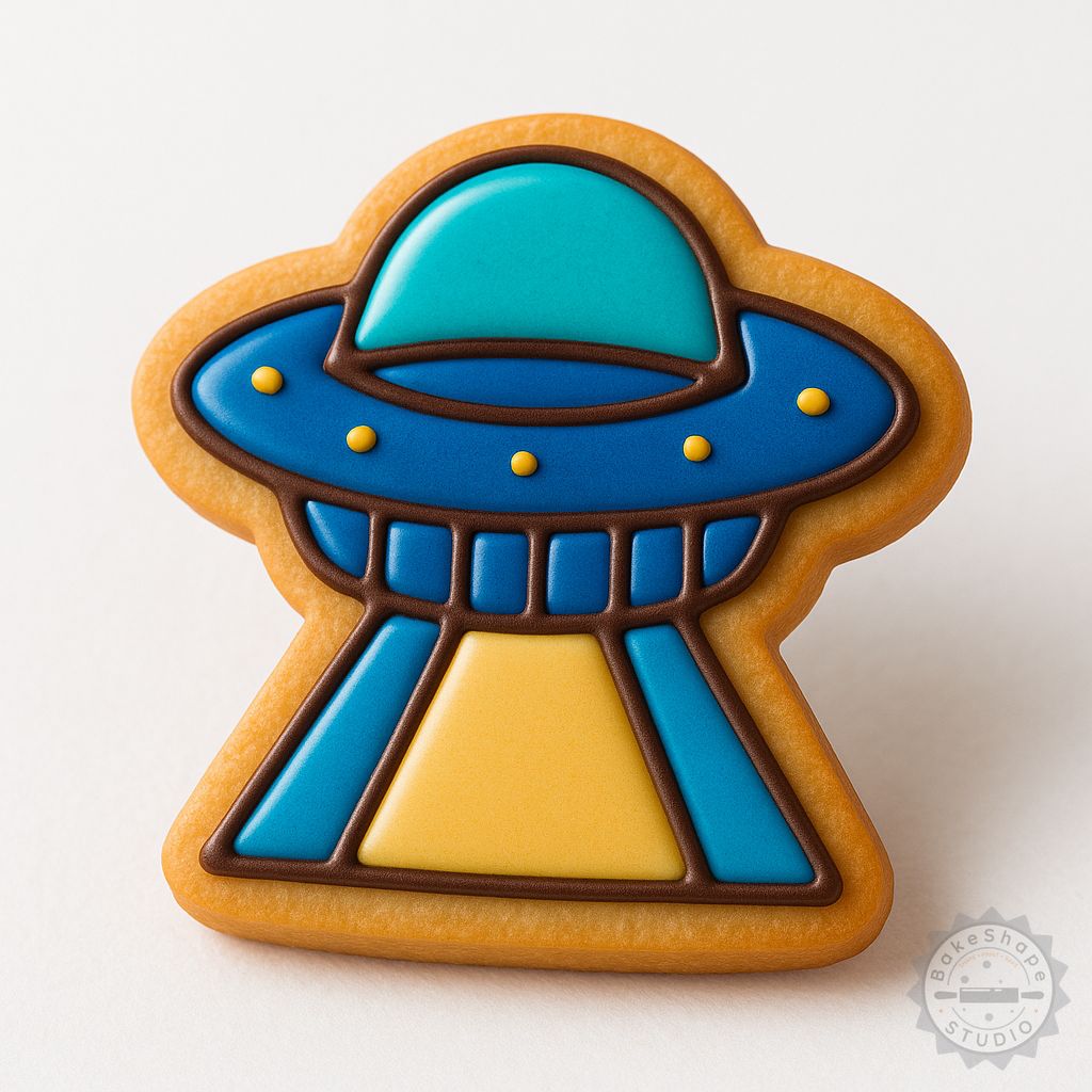 UFO alien saucer cookie cutter and stamp set STL for 3D printing, including small, medium, and large sizes
