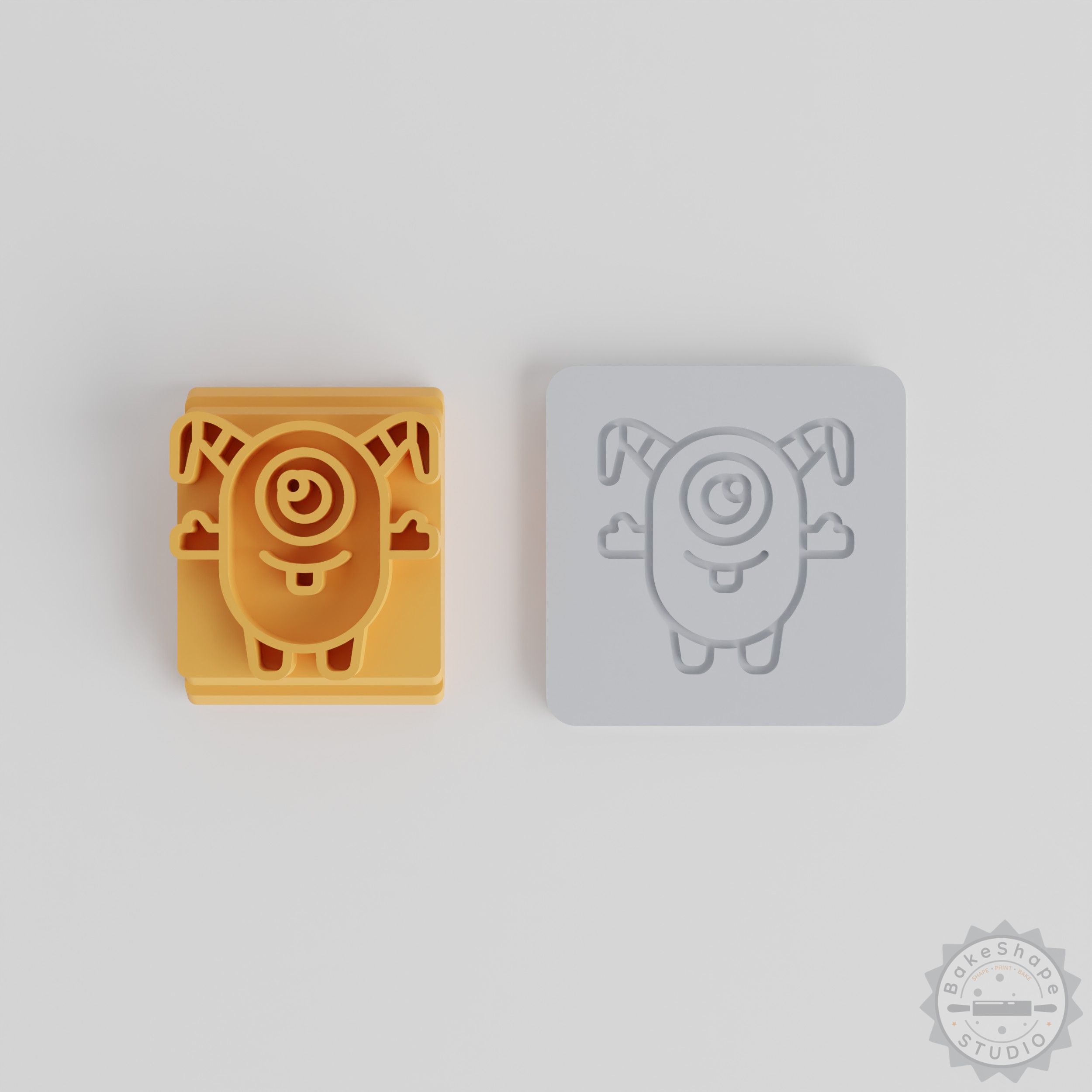Bent Horns Monster Stamp Set, Clay Cookie Fondant Cutter, 5 Sizes