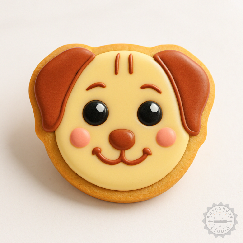 Decorated example 1 of Blush Shape Cutter and Stamp Set - Cute Dog Face Designs, Perfect for Cookies and Fondant, 3 Sizes, 6 Pieces