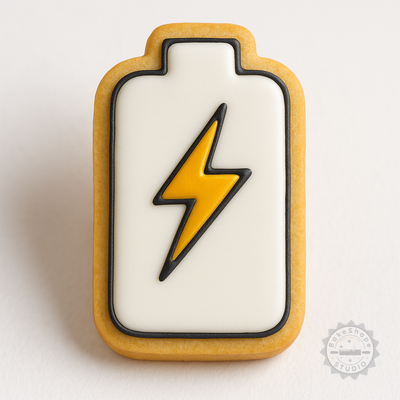 Decorated example 1 of Battery Energy Cell Set, Shape Cutter and Stamp for Cookies and Fondant, 6-Piece Pack, S/M/L Sizes