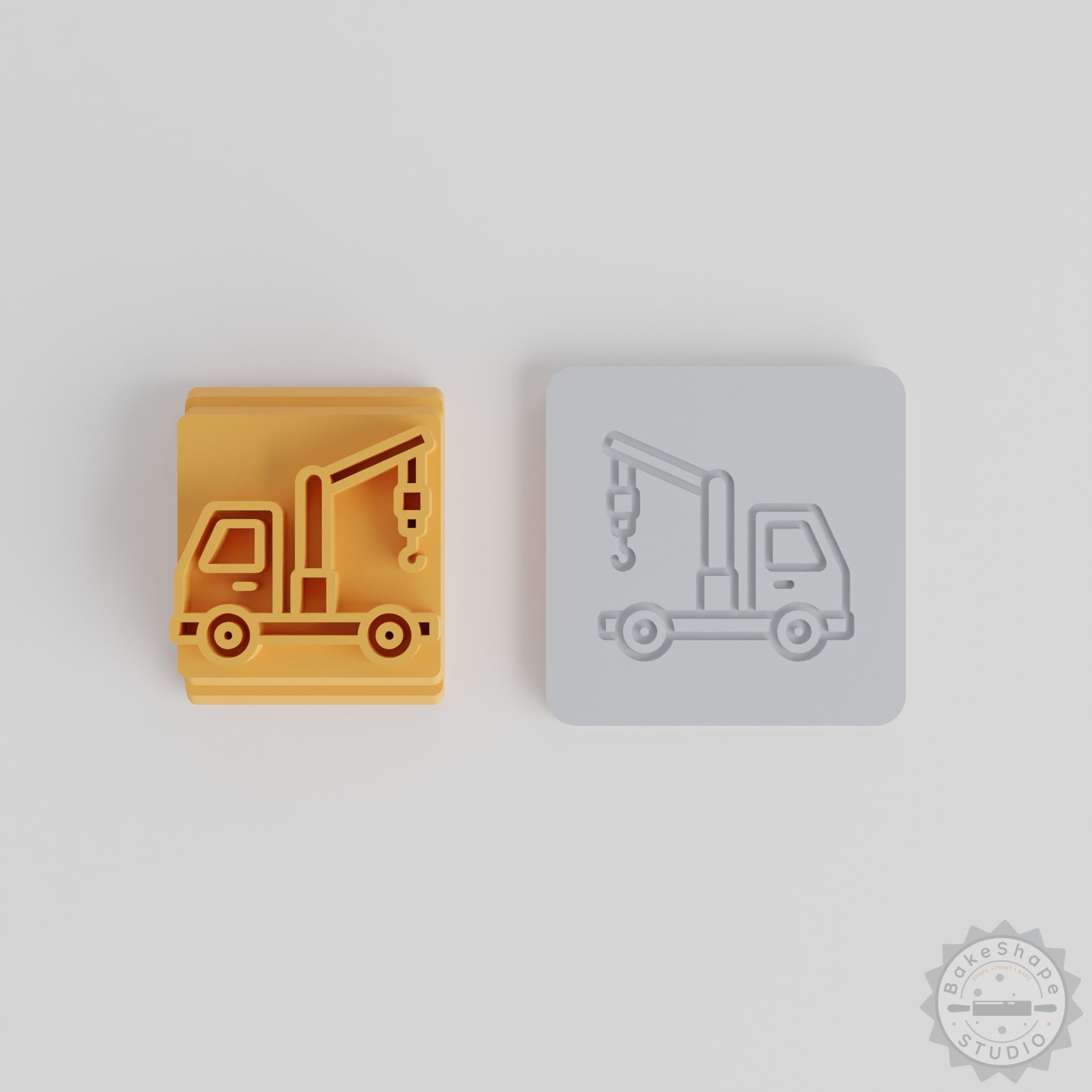 Crane Truck Stamp Tile Set, 5-Piece, Motif Sizes 20-40mm, Perfect for Clay, Cookies, Fondant