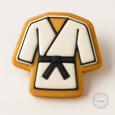 Decorated example 1 of Judo Shape Cutter and Stamp Set for Cookies and Fondant, 6 Pieces, Sizes S/M/L