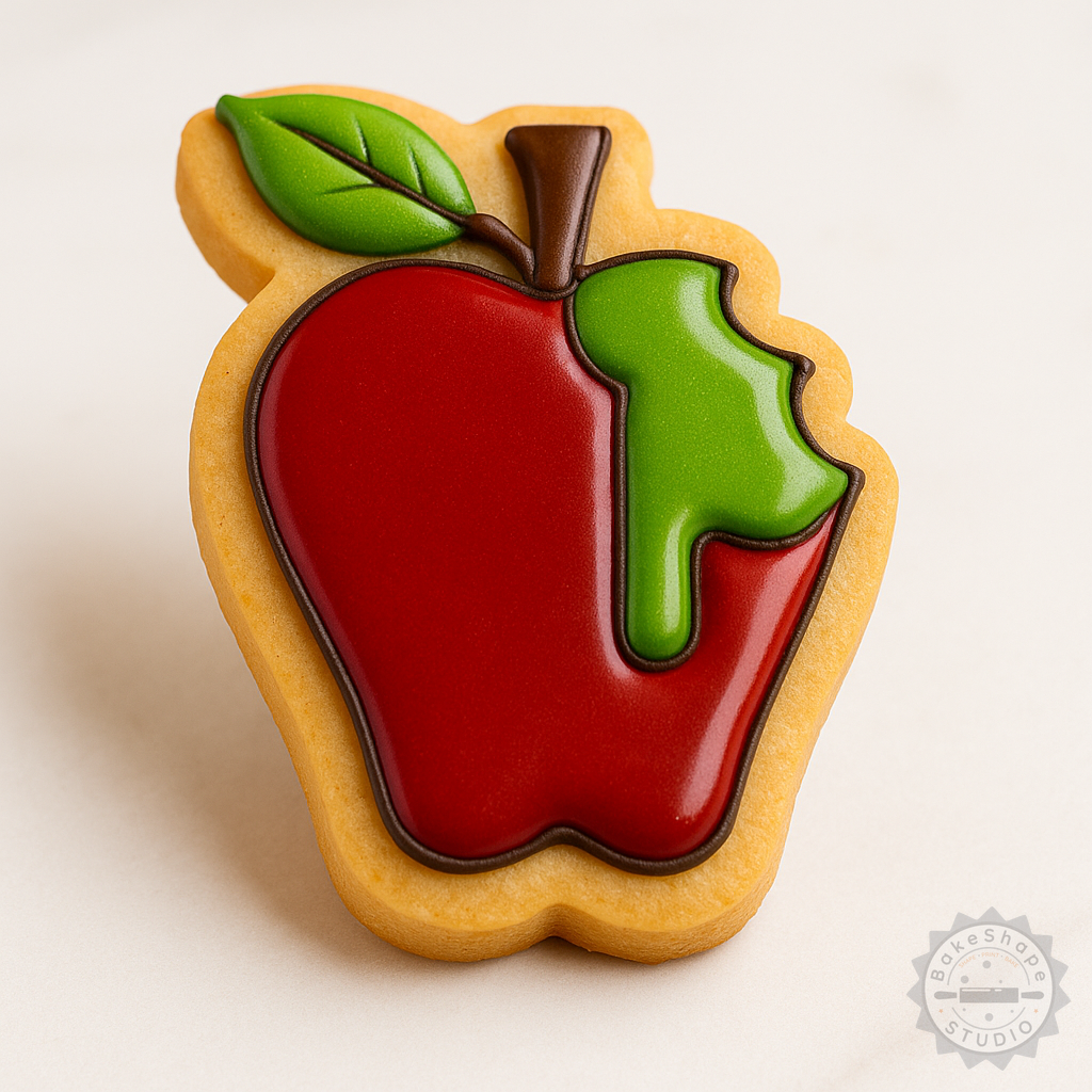 Decorated example 1 of Poison Apple Cookie Cutter Set, 6-Piece, S/M/L Sizes, Perfect for Fondant, Halloween Baking