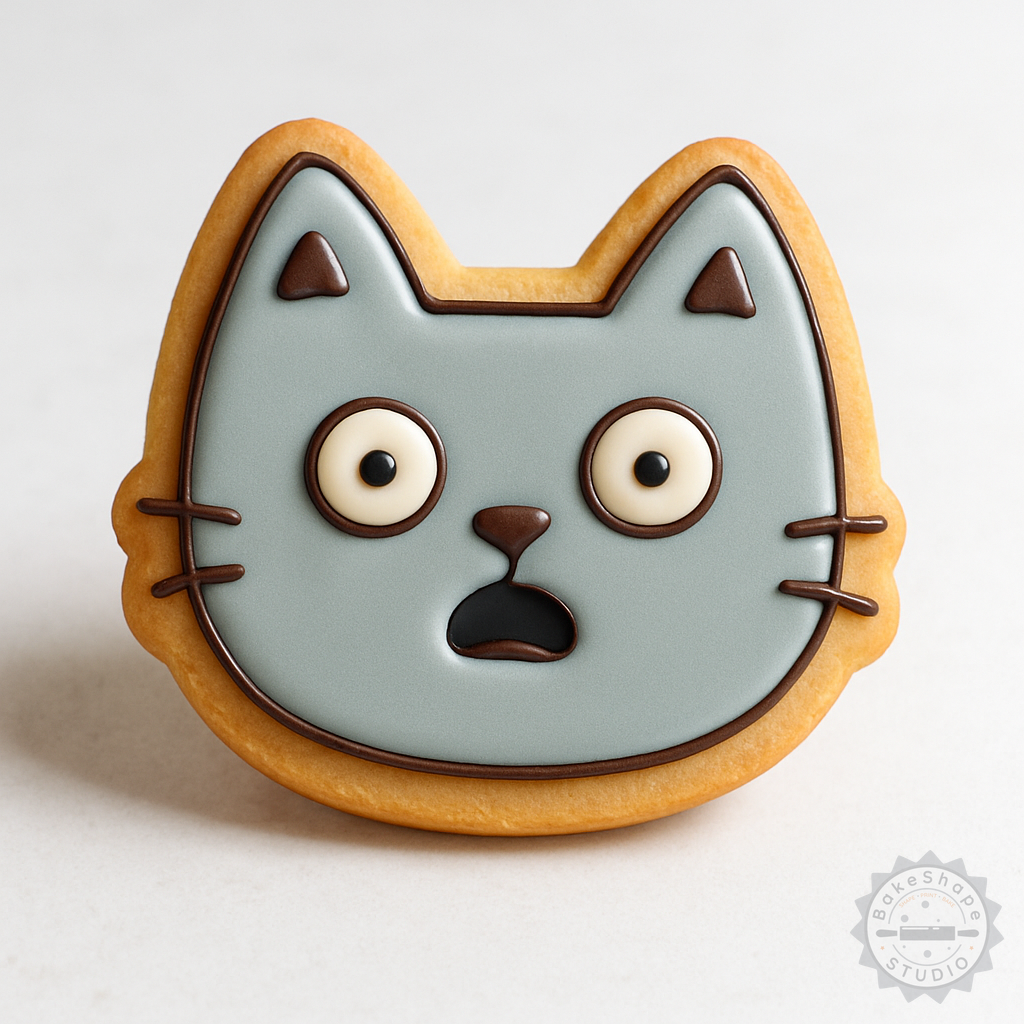 Decorated example 1 of Shocked Face Cookie Cutter Set, Surprised Design, 6-Piece, S/M/L Sizes, Fondant & Cookie Stamp and Cutter