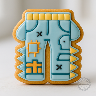 Decorated example 1 of Punk Fashion Denim Pants with Shape Cutter & Stamp for Cookies, Fondant - Set of 6 in Sizes S/M/L