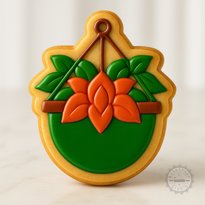 Decorated example 1 of Hanging Plant Cookie Cutter Set with Stamp, S/M/L Sizes, 6-Piece Pack