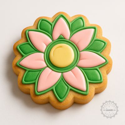 Decorated example 1 of Water Lilly Cookie Cutter Set, 6-Piece Fondant Stamps, S/M/L Größen, Lotus Flower Baking Tools