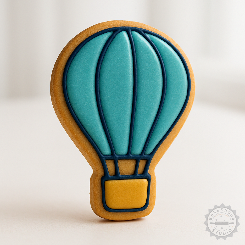Decorated example 1 of Hot Air Balloon Cookie Cutter Set, 6 Pieces, S/M/L Sizes, Perfect for Fondant & Cookie Decoration